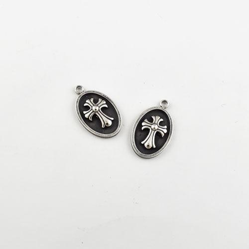 스테인레스스틸 엔틱십자 오벌 코인펜던트(폭12) (1개)써지컬 m2307-04