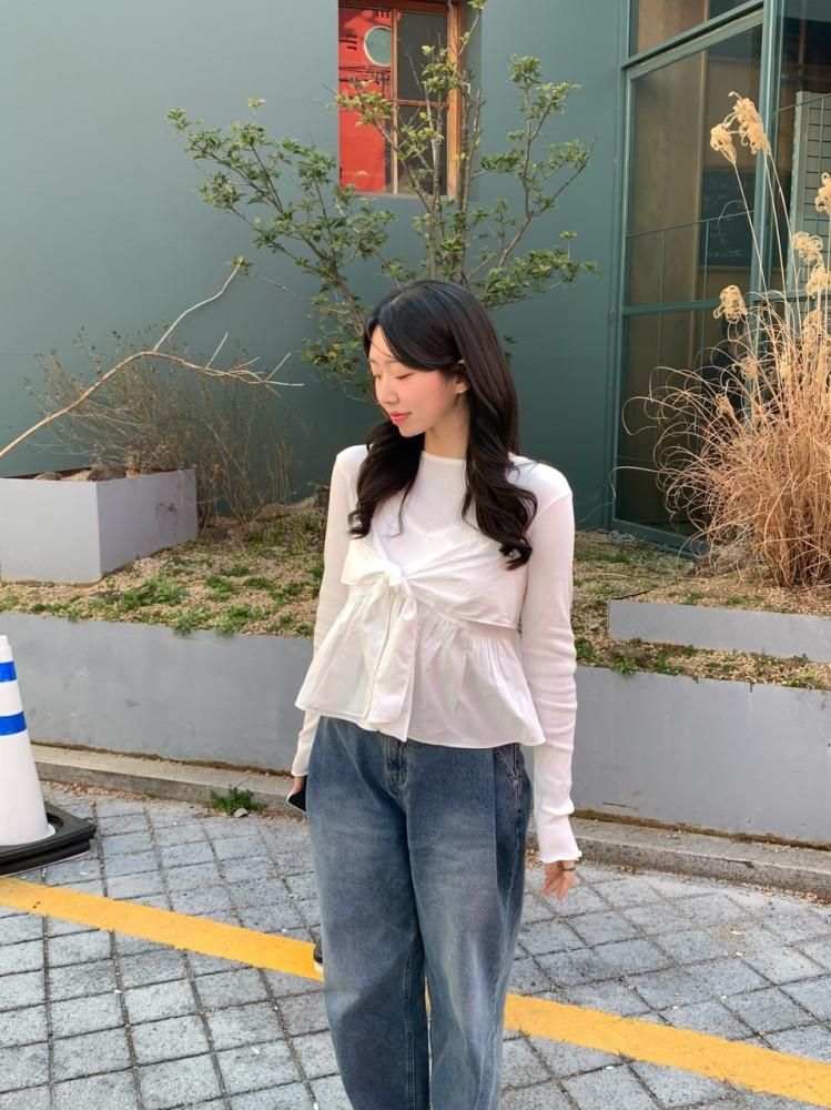 리본뷔스티에 프릴뷔스티에 핀턱 타이블라우스 : 다이앤 Diane