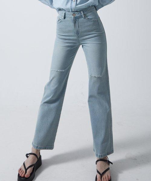 RP165 대미지 릴랙스 스트레이트 데님 팬츠