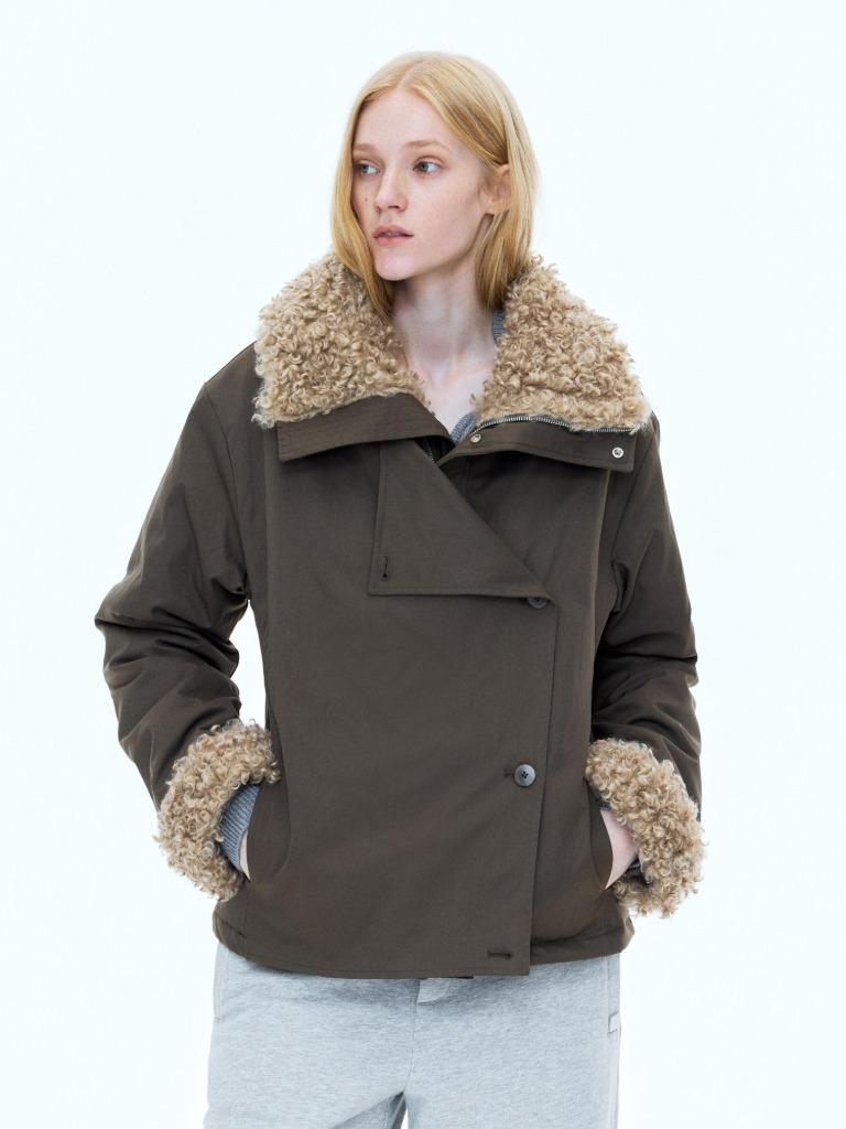 Vintage checker collar casual thermal fur padding