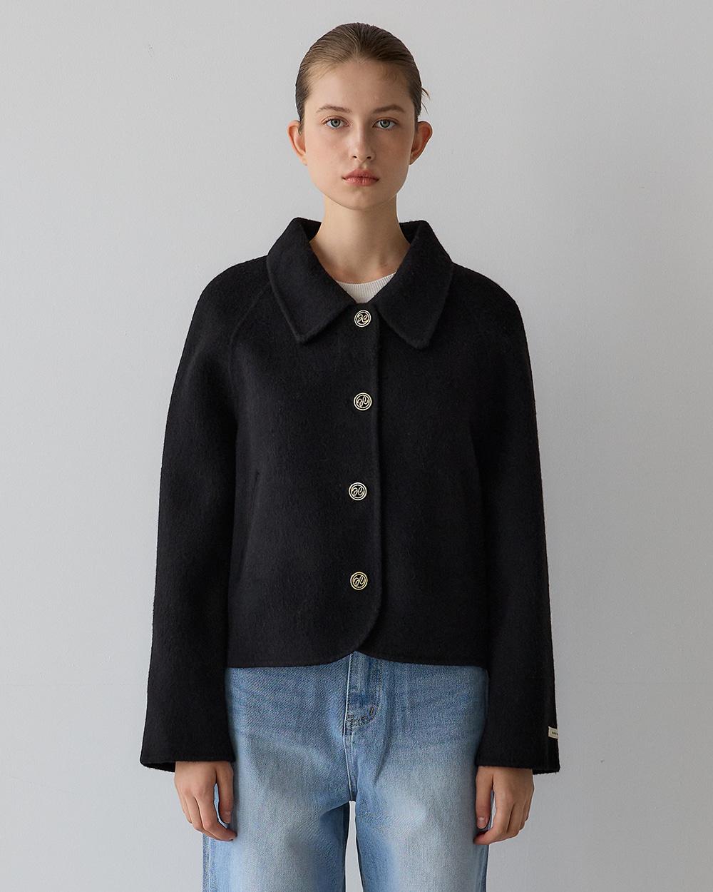 카라 숏 코트 - 블랙