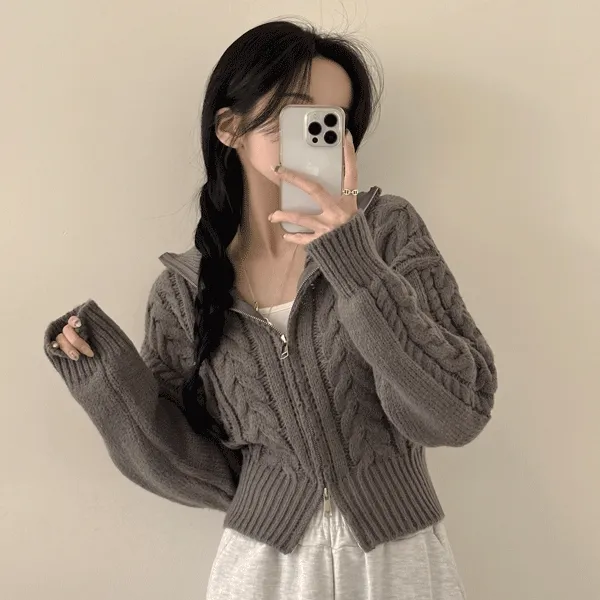 [도톰,따뜻/귀여운아방핏!] 여리여리~ 투웨이 꽈배기 카라 크롭 집업 니트가디건 (5color)