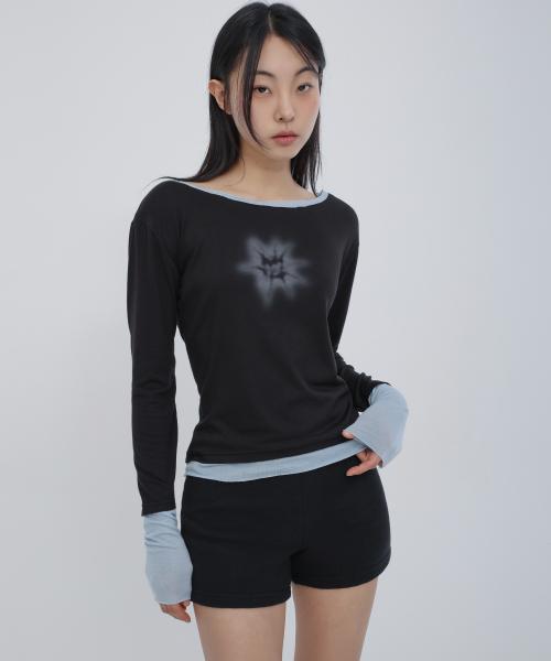 프라클리 레이어드 배색 티셔츠 블랙