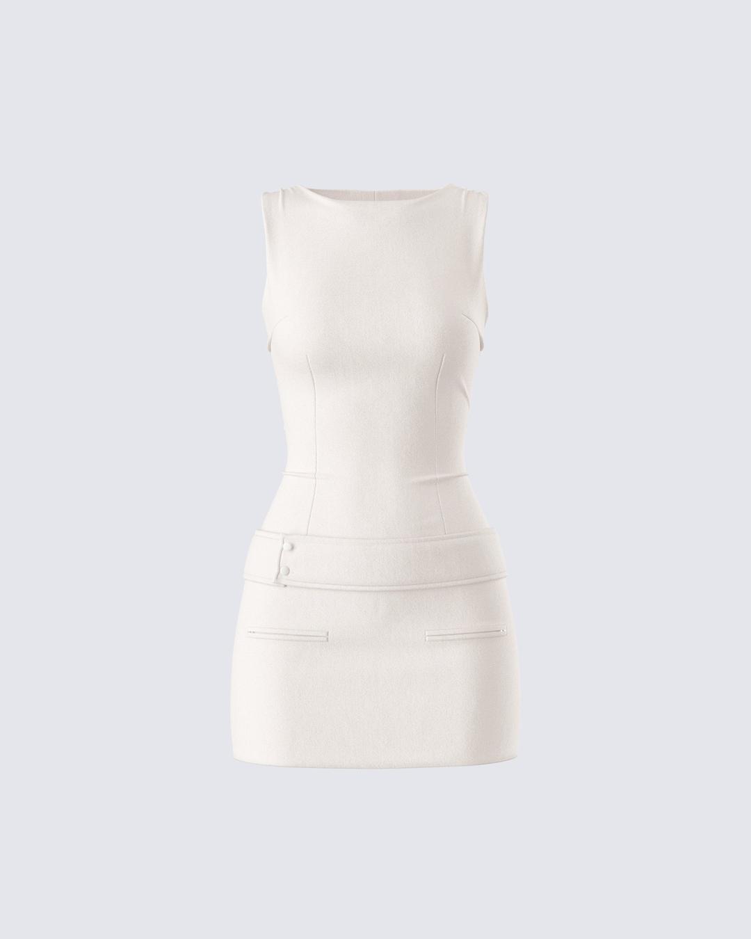 Matiyah Ivory Belted Micro Mini Dress - M