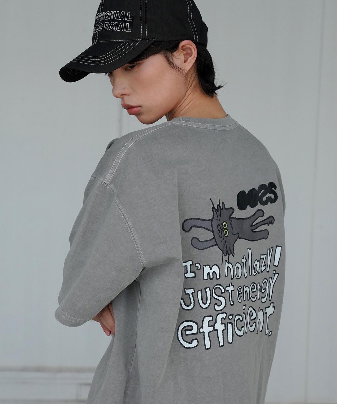 OOSS 레이지캣 피그먼트 반팔 티셔츠 그레이