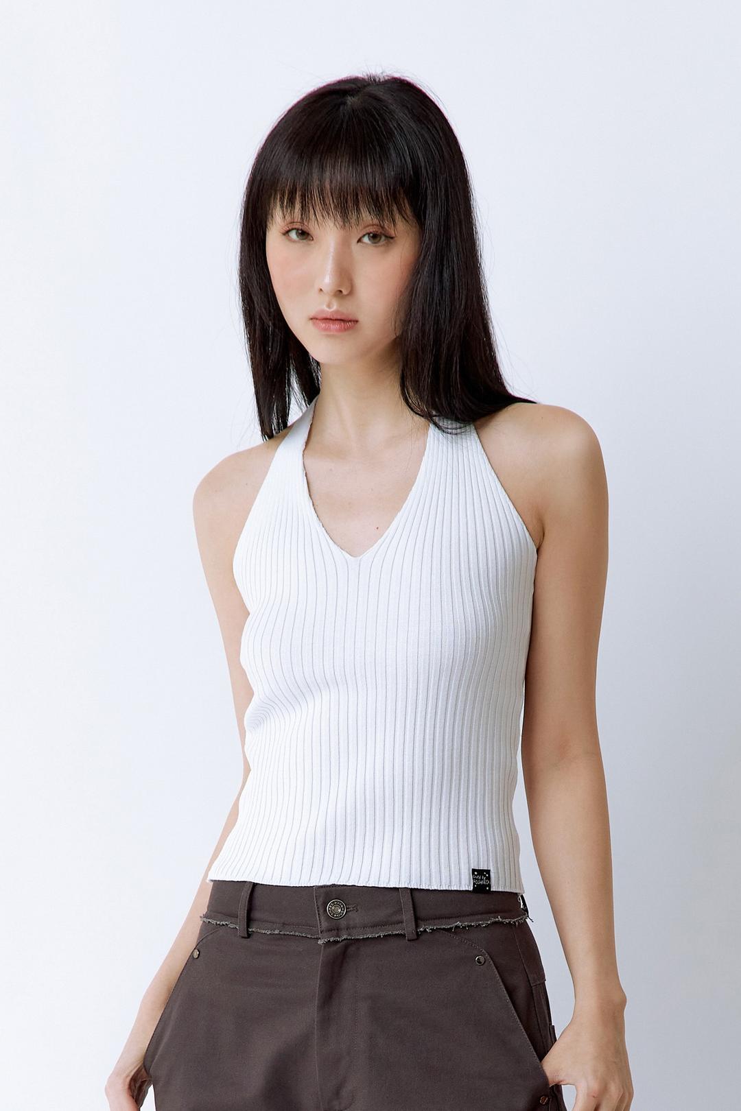 Basic Halter Knit Top White