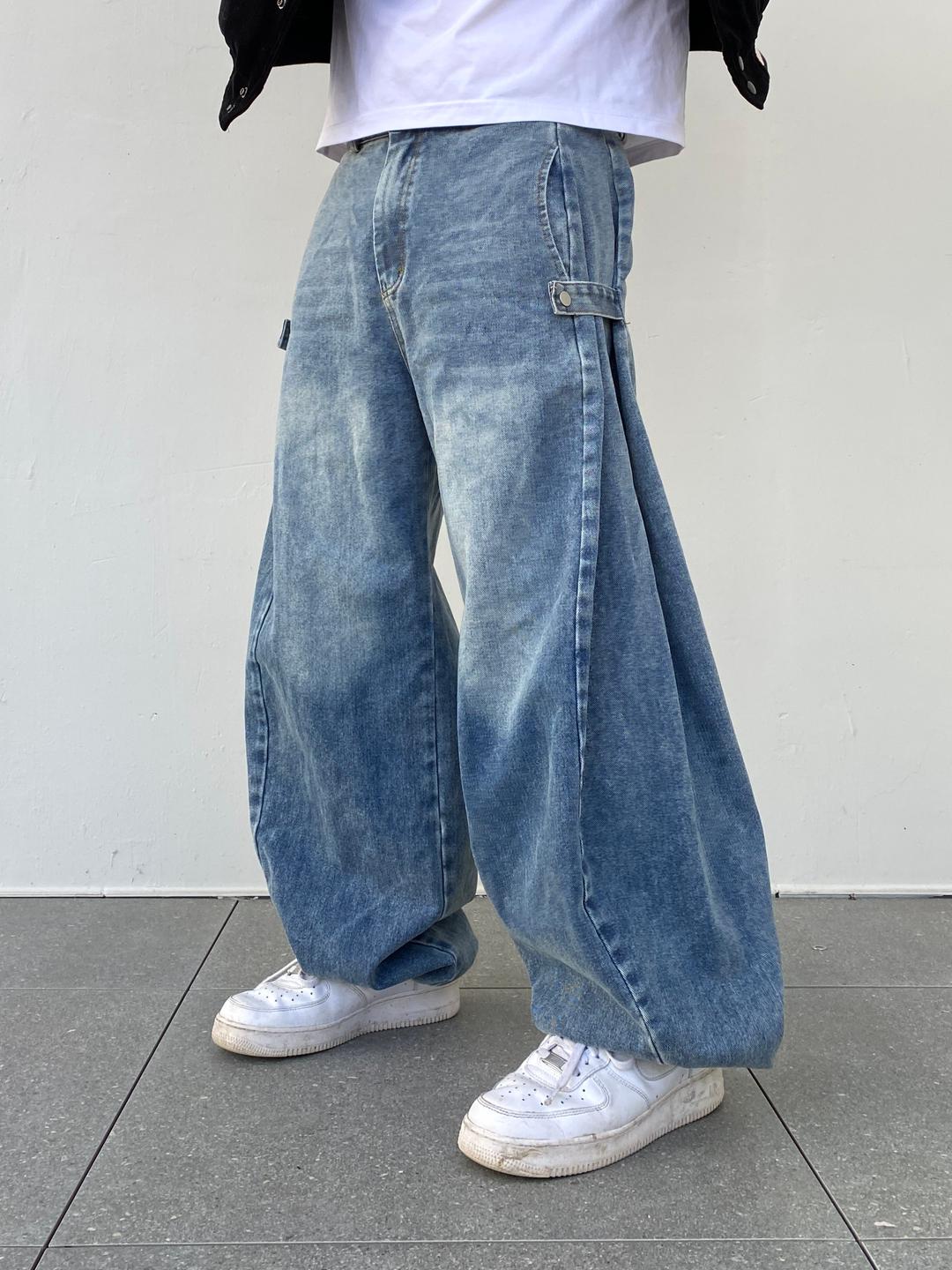 [와이드팬츠,스트링] 사이드 스냅 벌룬 데님 팬츠 (2C)