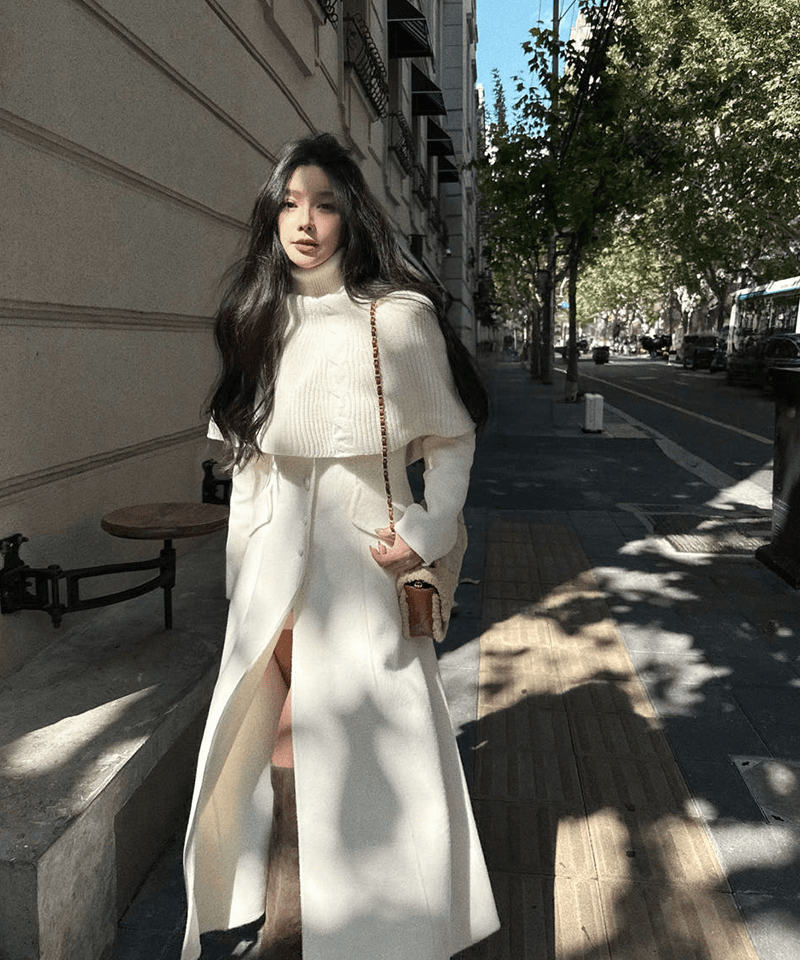 캐시울 케이프 플레어 롱코트