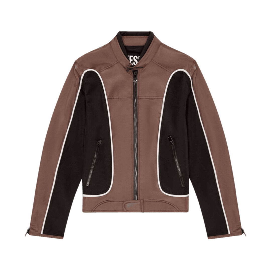 Diesel J-Blink Biker Jacket in Colour-Block Nylon Black Brown