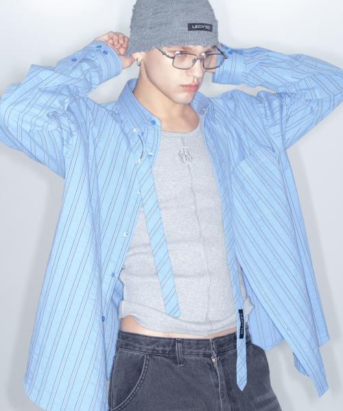 Overfit Stripe Tie Shirts_[Blue]