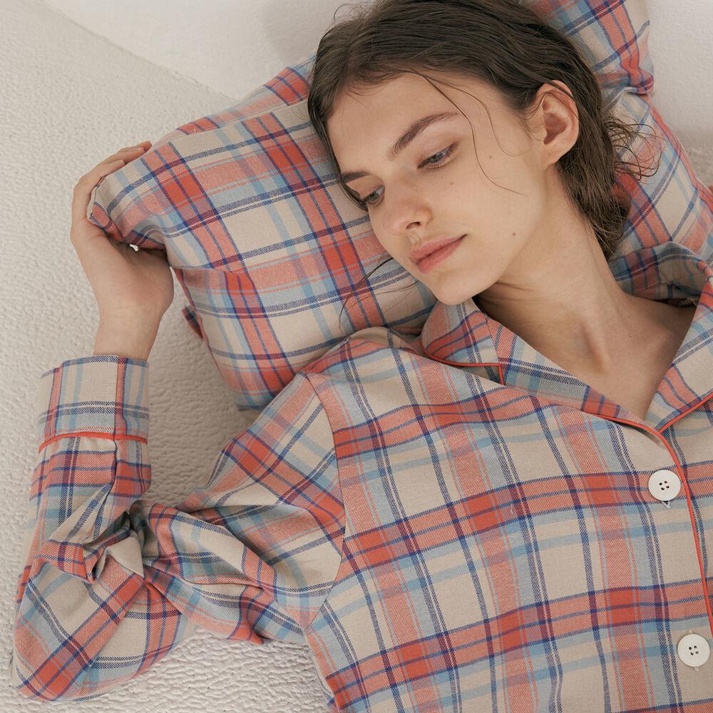 (w) Coral Plaid Pajama Set
