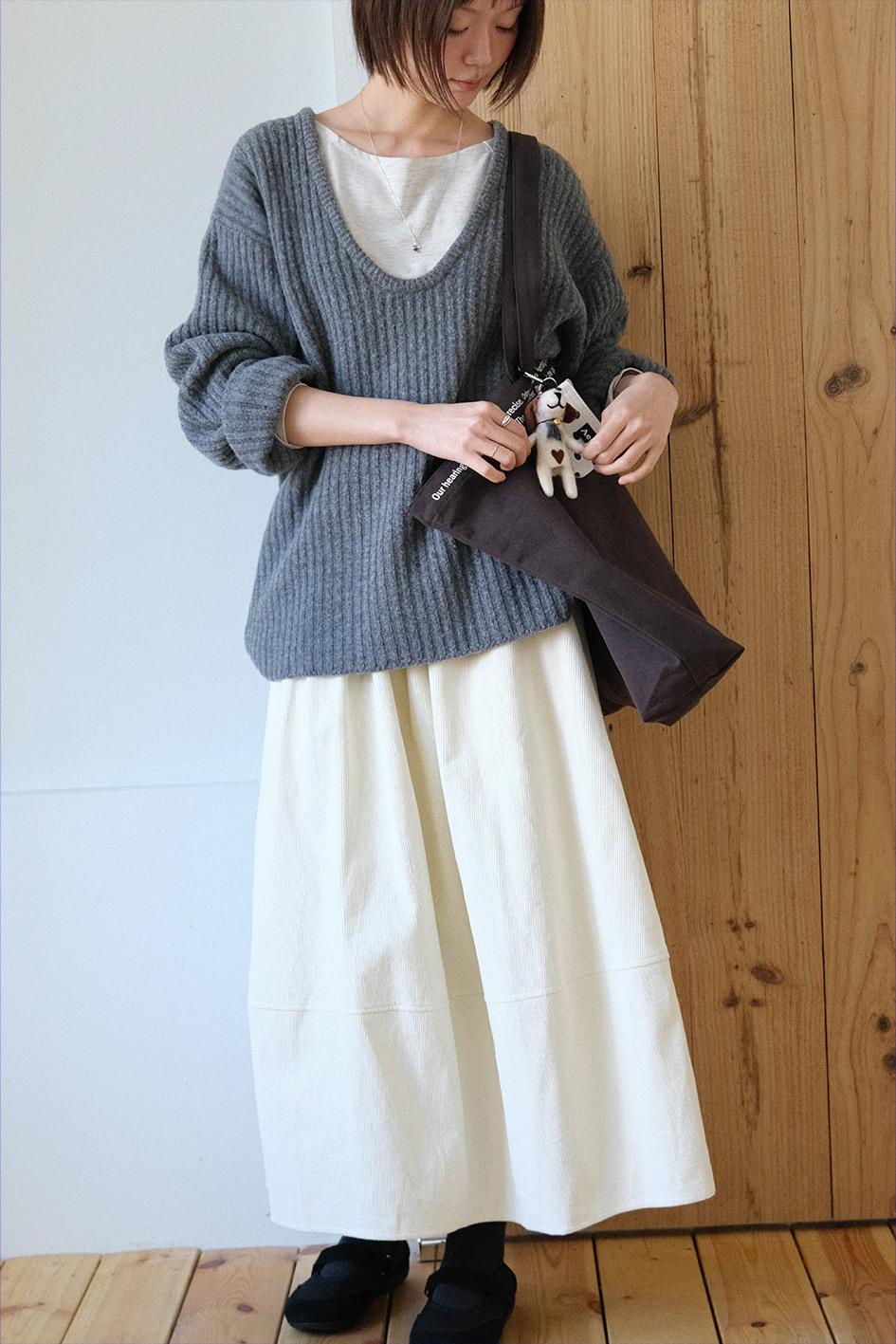 Balloon corduroy long skirt (2col)