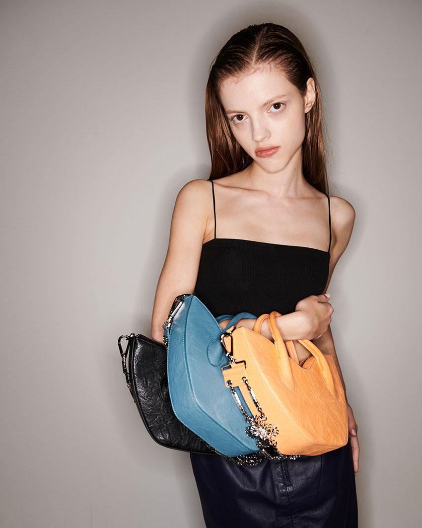 Flower Chain Bag ( Salmon/ Turkish Blue / Black )