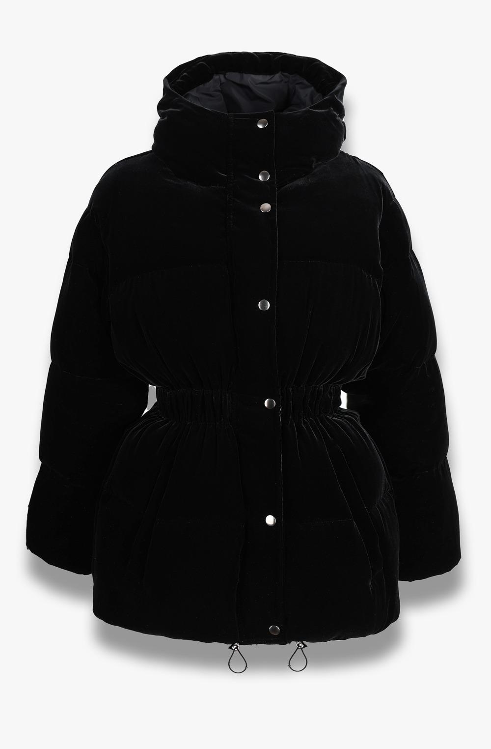 Hourglass Velvet Goose Down Jacket - BLACK