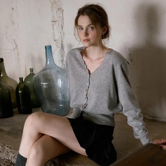 [예약배송] SALENA wool v neck cardigan_grey