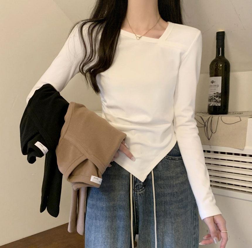 모드 언발 슬림 크롭 티셔츠