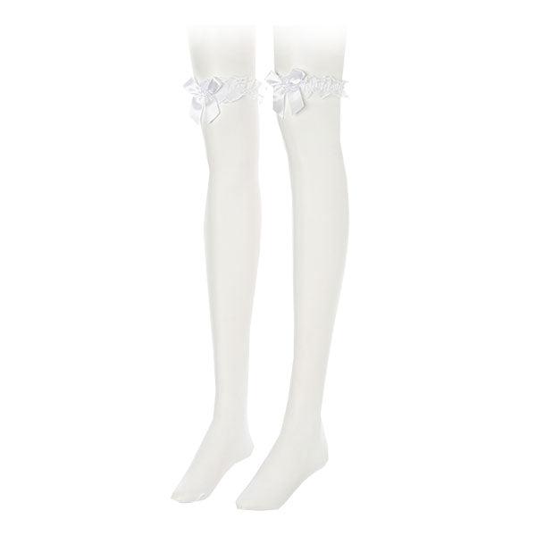 【予約　01/15発送】シースルーフリルリボンニーハイソックス - ホワイト / 23-25cm