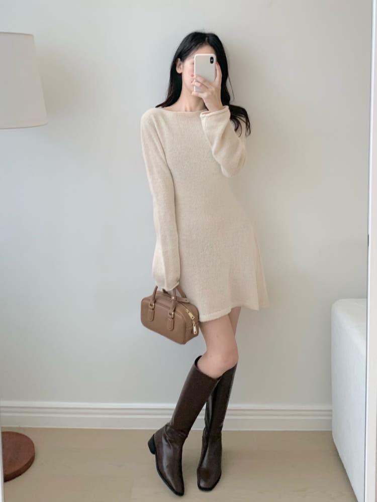 [크림세일][모델소장] 이브 니트 모헤어 여리여리 A라인 미니 원피스 - 4colors