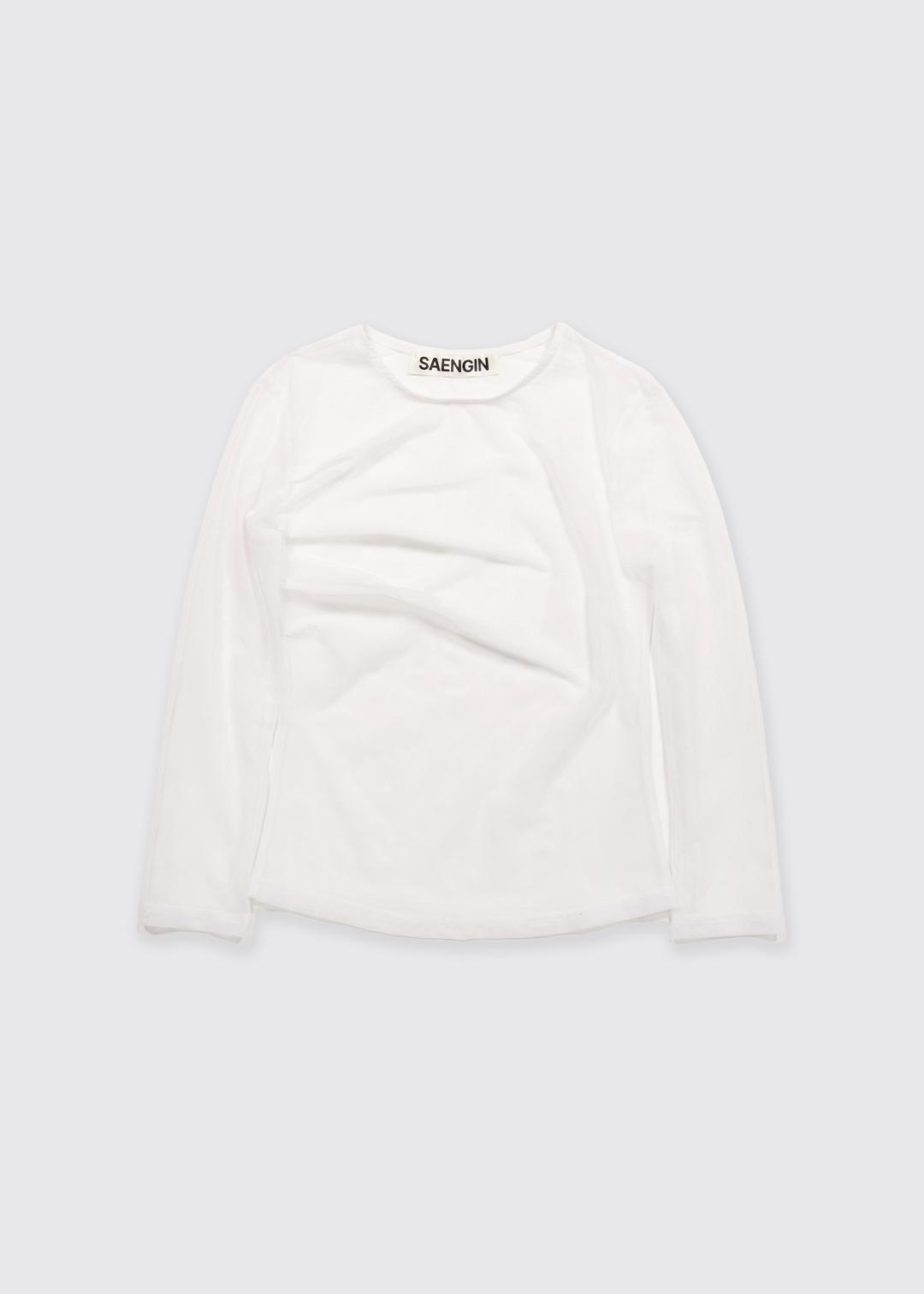 [7/4 출고] SHIRRING DETAIL TULLE ELBOW-LENGTH SLEEVE - WHITE