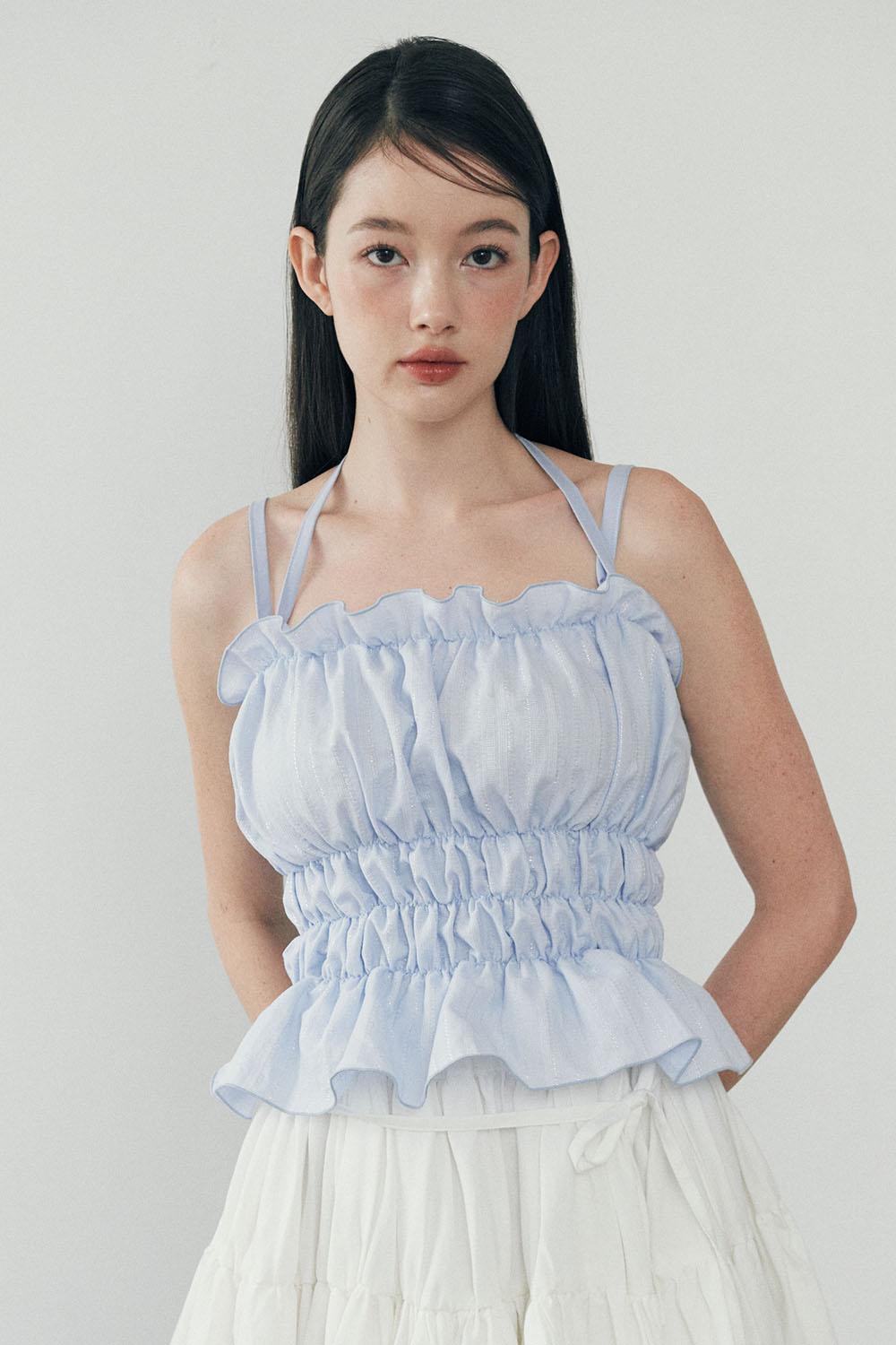 Shirring Glitter Bustier - SKY BLUE