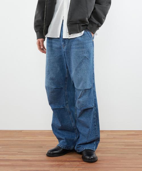 세미 와이드 파라슈트 데님 팬츠_블루