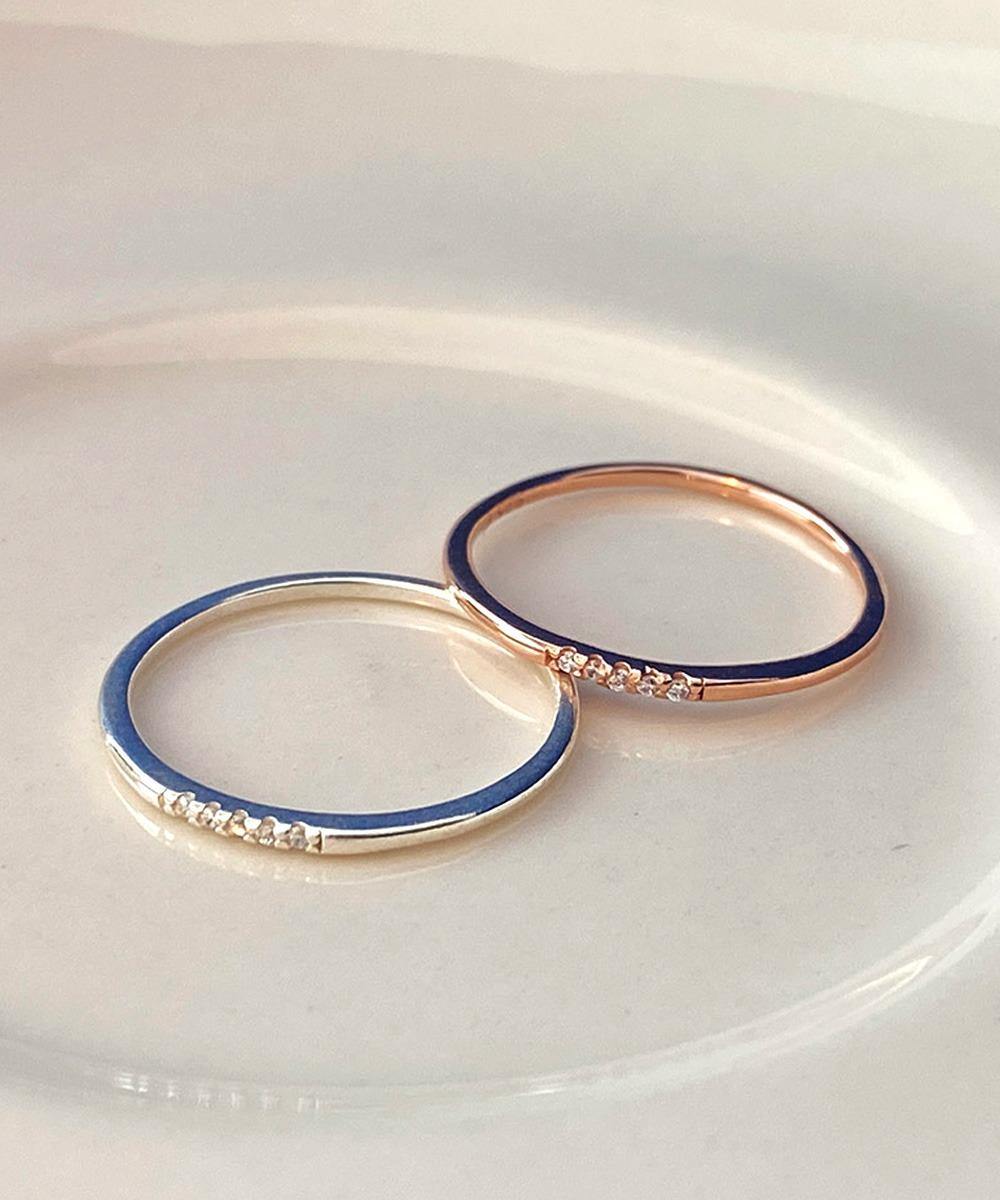 [무배] 실버925 슬림 미니큐빅 레이어드 반지 2colors