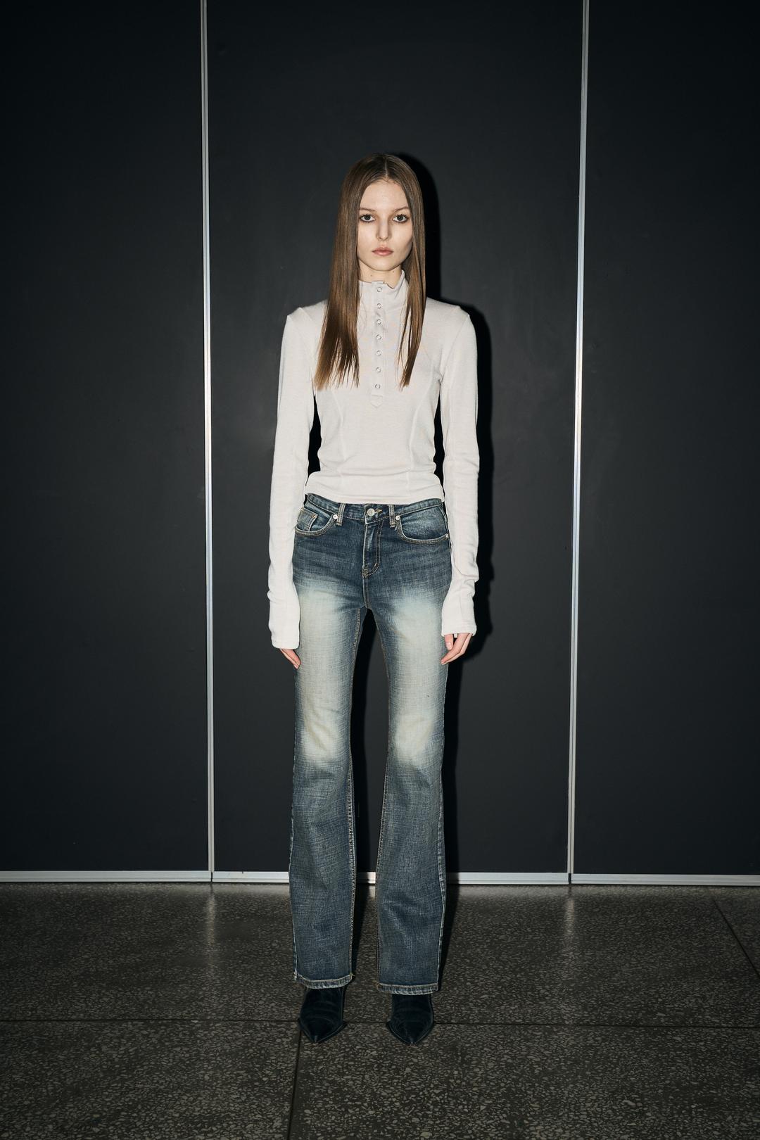 HIGH WAIST BOOTS CUT JEAN, DEEP BLUE