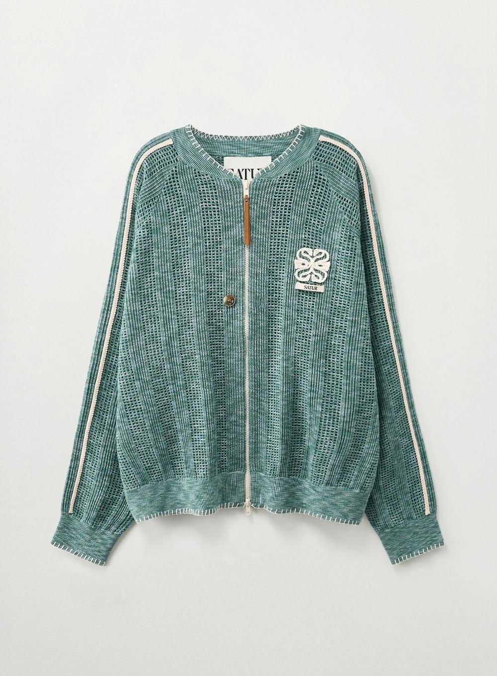 Point Stitch Crochet Knit Zip-up - Green