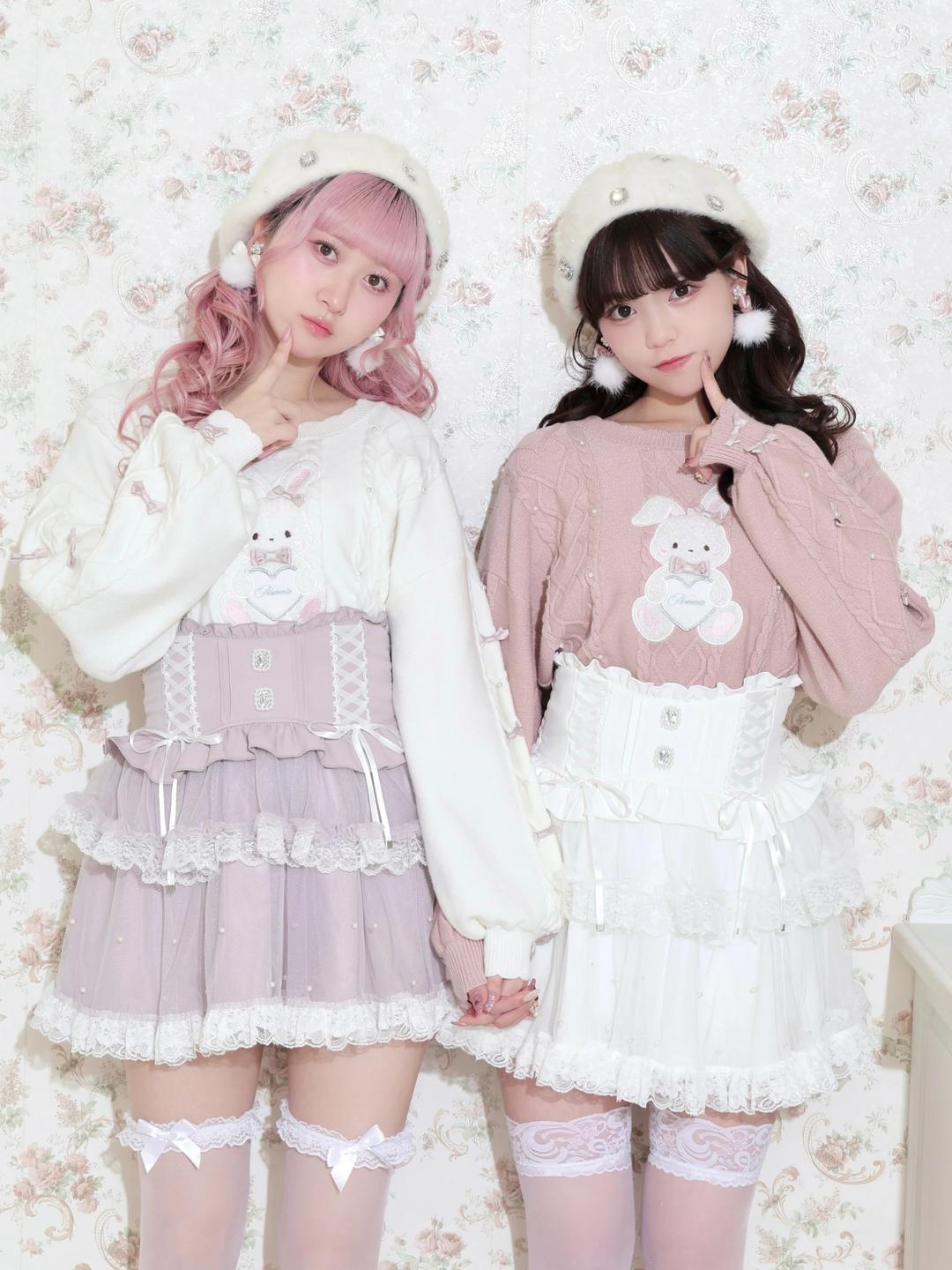 メニーリボンハートバニーケーブルニット