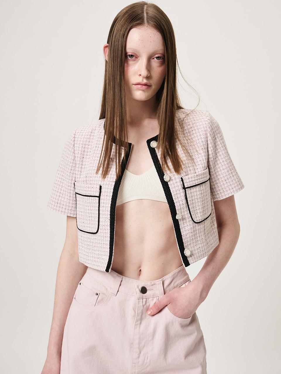 Summer Piping Pocket Tweed Jacket, Pink