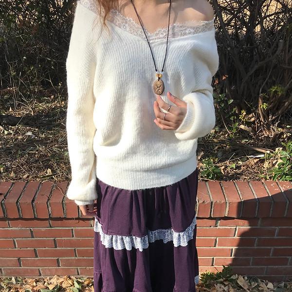 세터 레이스 브이넥 니트 ( seter lace v-neck knit )