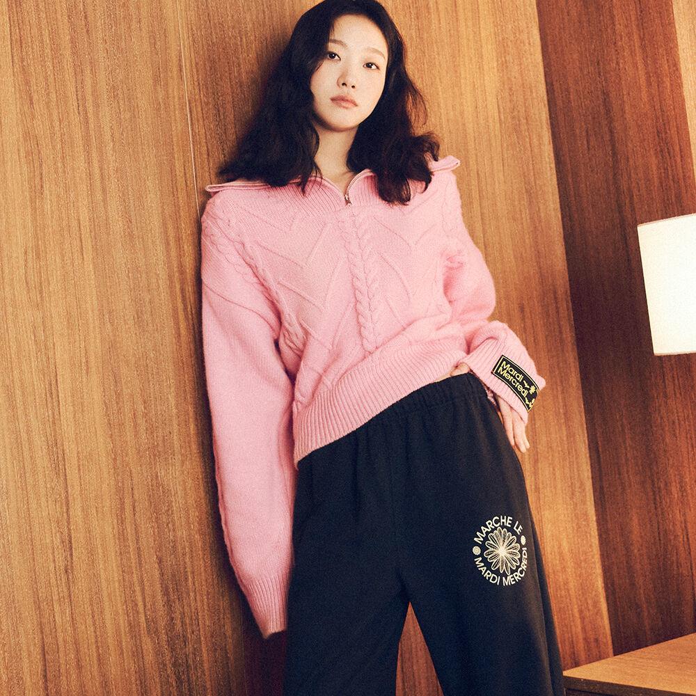 CASHMERE BLENDED CABLE HALF ZIP UP_PEONY