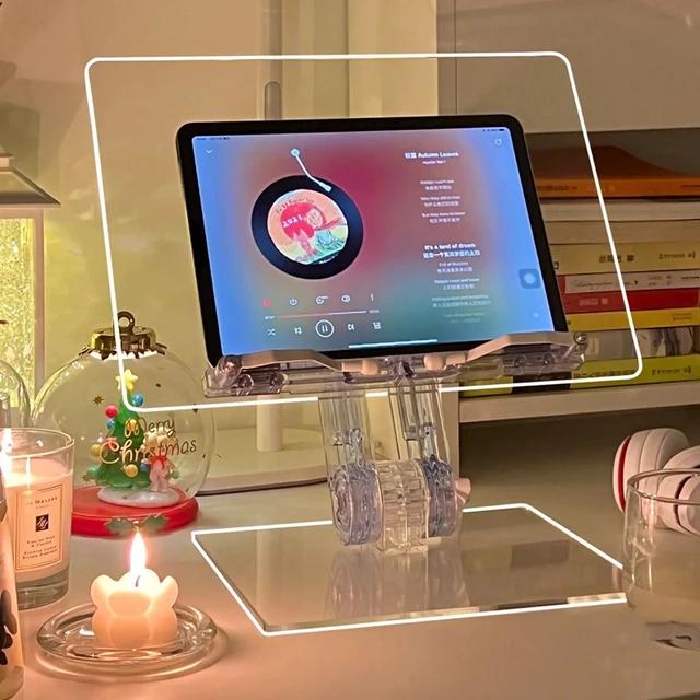 조정 가능한 투명 아크릴 태블릿 스탠드 독서 홀더 180 학위 플랫 브래킷 지원 MacBook iPad 데스크탑 홀더