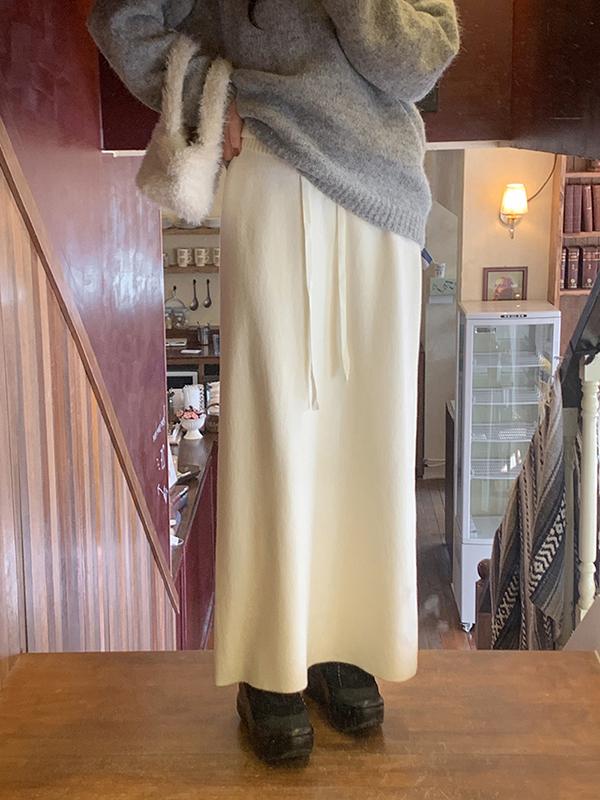 프렌치오브 [1천장돌파/기획특가/교복템]호제 골지 밴딩 롱 스커트 (3color)