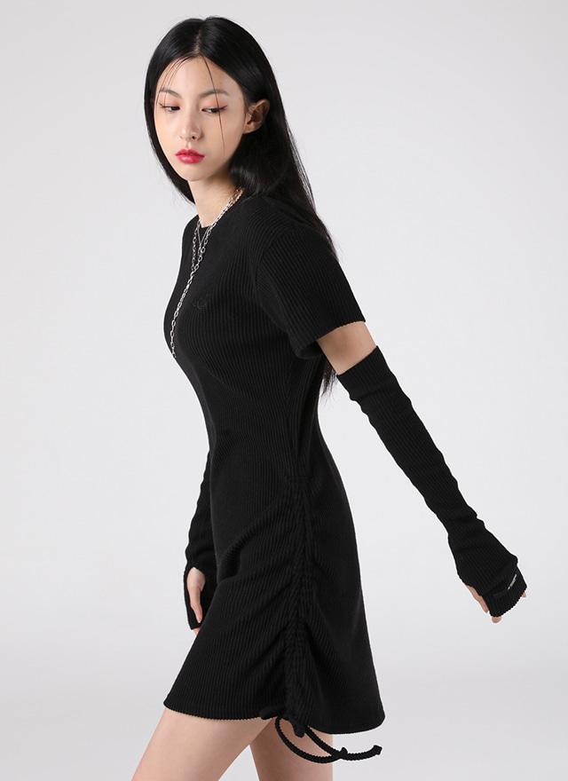 카셀 골지 슬림 기모 원피스 암워머세트 블랙