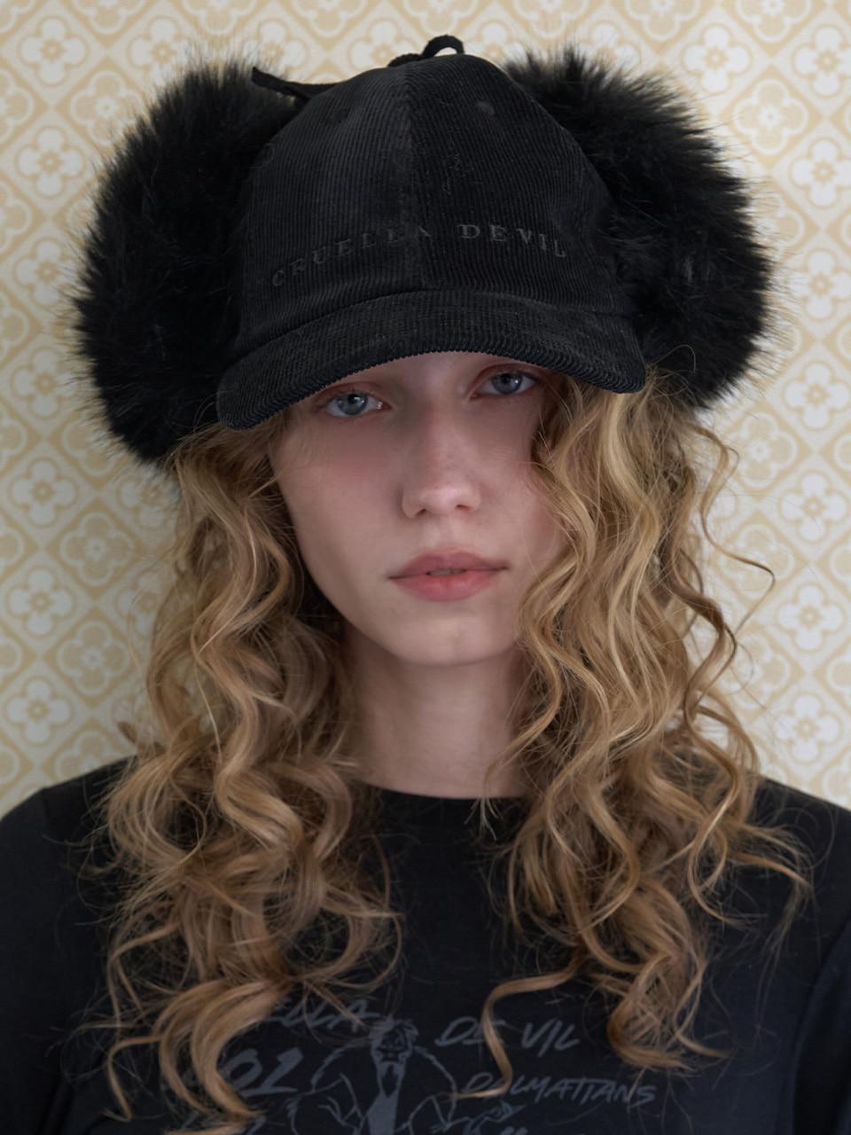Cruella_Fur Trapper Cap Black
