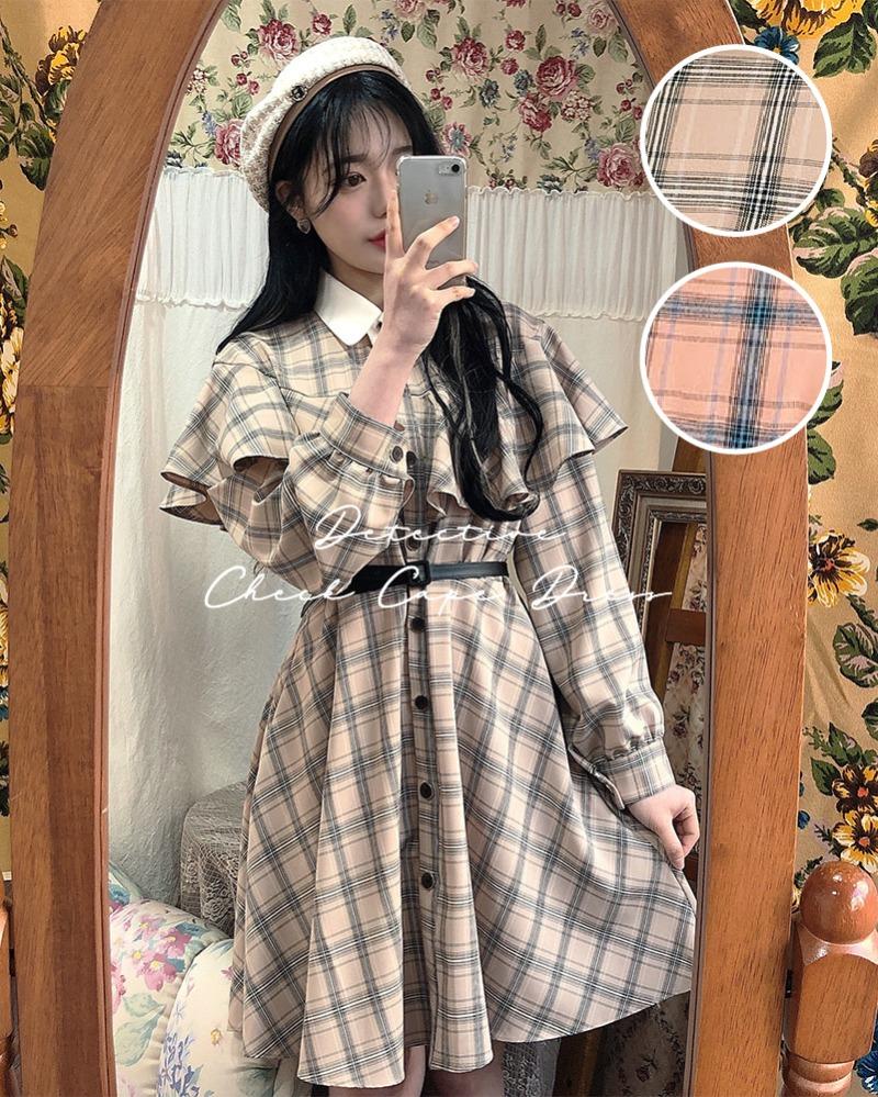 (베이지 단독진행!) #쇼룸BEST✨ #오마이걸아린 #탐정룩 💼⌛🧭탐정체크 케이프원피스(벨트SET)