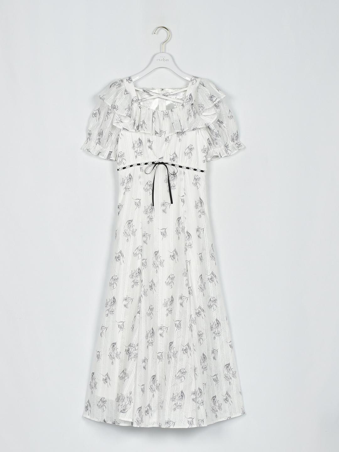 バストリボン花柄ワンピース