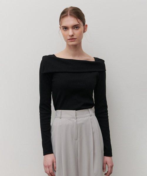 23 SS 골지 오프 숄더 티셔츠 (블랙)