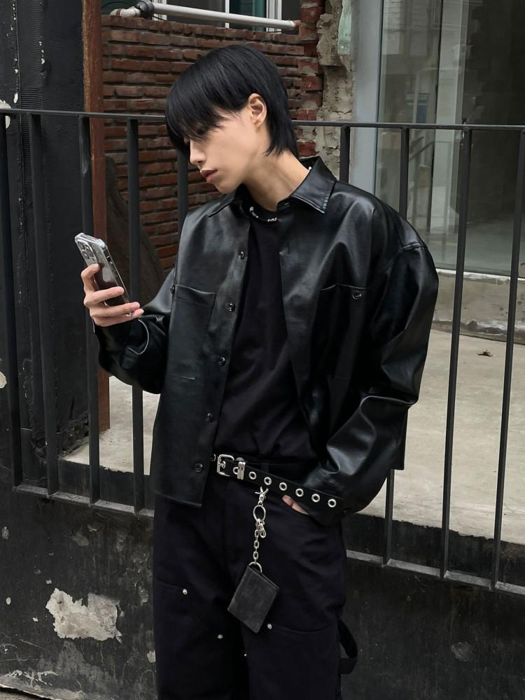 유니섹스 베이커 크롭 레더셔츠(3color)