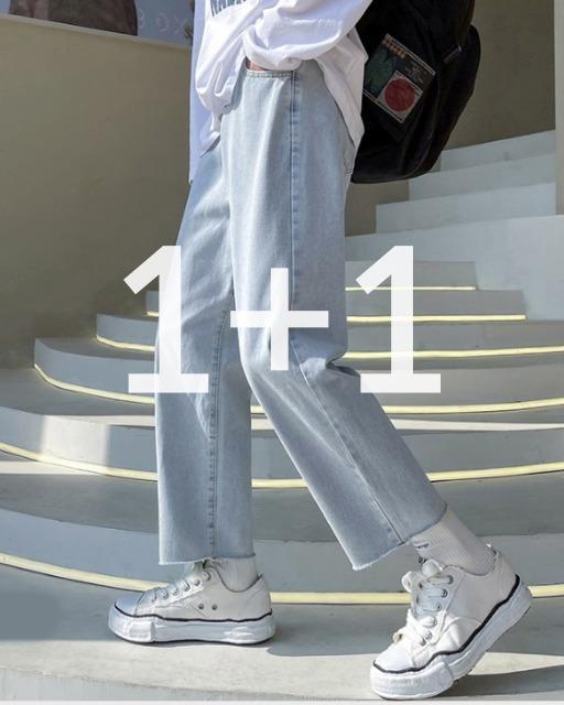 [1+1] DC 컷팅 세미와이드 데님팬츠