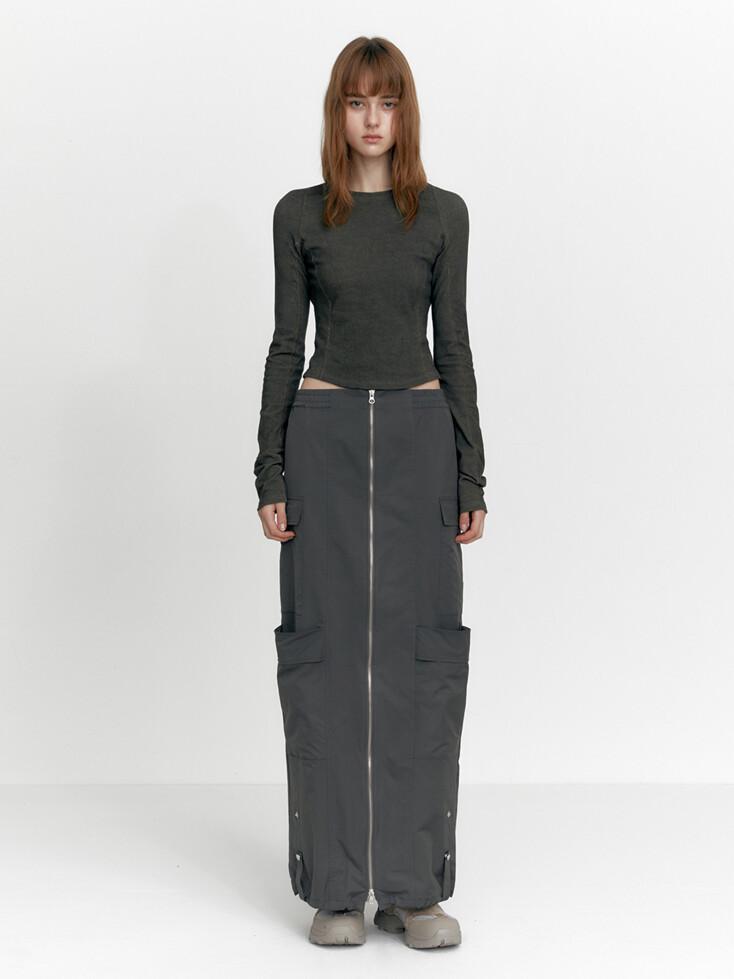 ZIP-UP POCKET LONG SKIRT, DEEP GRAY