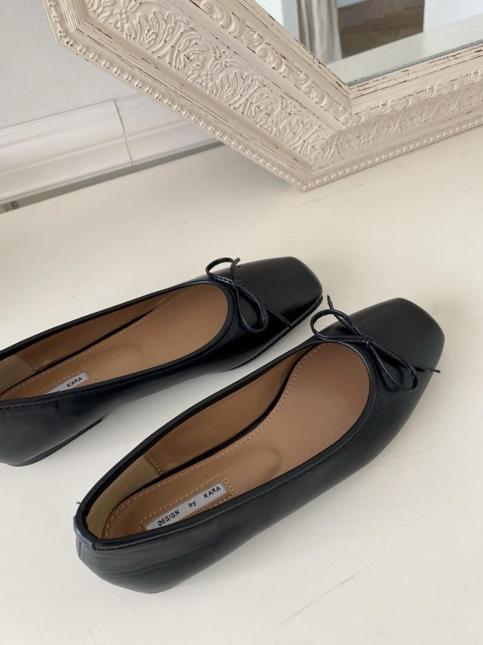스퀘어 블랙 리본 플랫슈즈 (shoes)