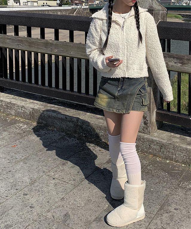 시테 포켓 워싱 미니 스커트 팬츠