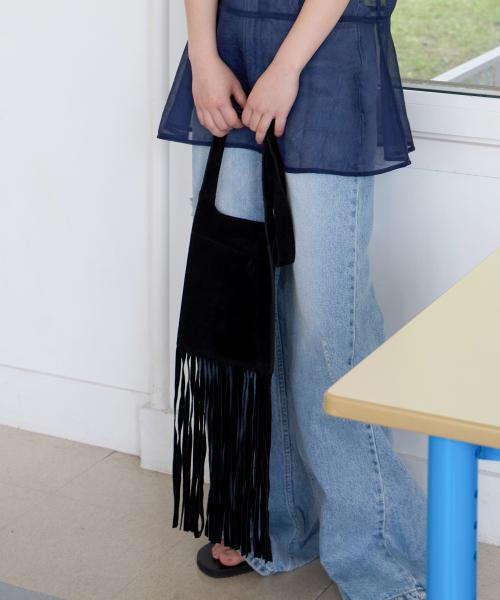 Boho Suede Fringe Bag - Black