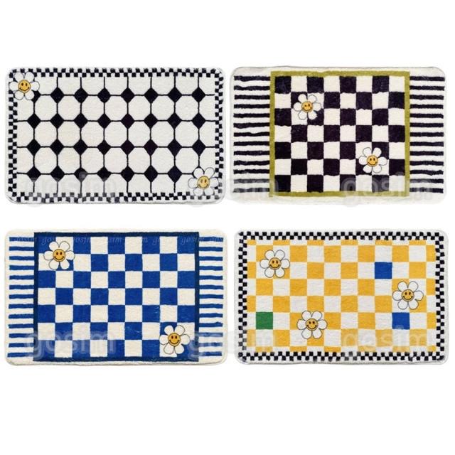 체커보드 스마일 발매트 러그 화장실 현관 소파 4컬러