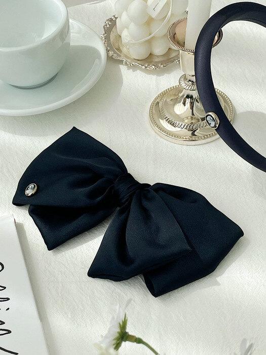 Cameo Big Ruffle Ribbon Hair Barrette [Navy] 빅 러플 리본 헤어핀