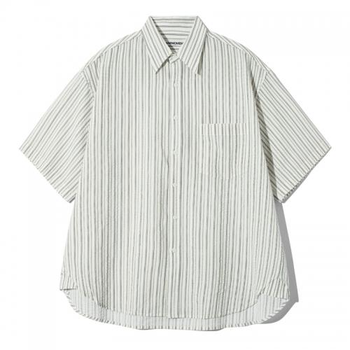 Seersucker Striped Half Shirt Ivory