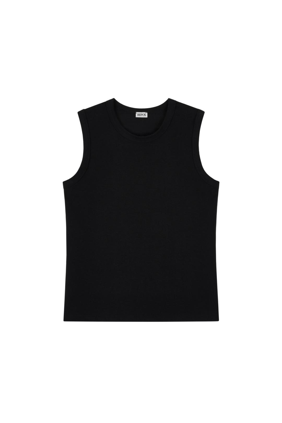 BASIC ROUND SLEEVELESS T-SHIRTS (BLACK)