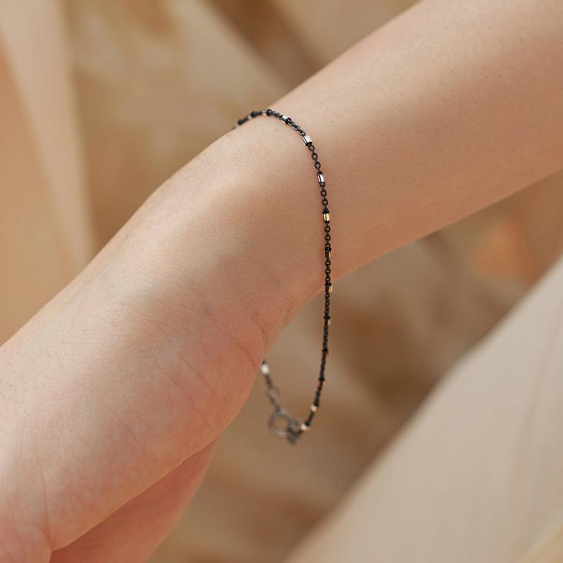 블랙 다각 실버 볼 믹스 심플 체인 팔찌 (실버925)